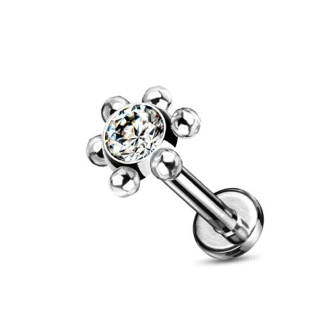 CZ Set Ball Top Flower Beaded Labret