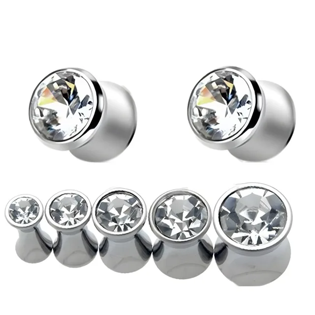 316L Surgical Steel Saddle Plug Pairs with Clear CZ Gem Top