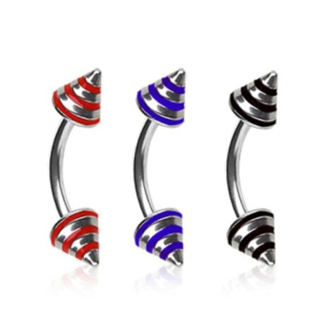 Curved Barbell Eyebrow With Striped Cones