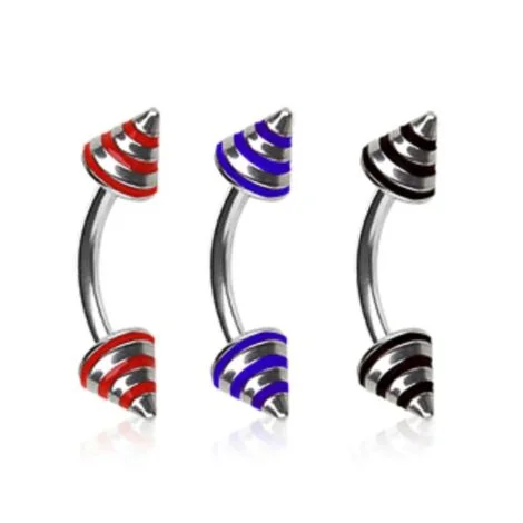 Curved Barbell Eyebrow With Striped Cones
