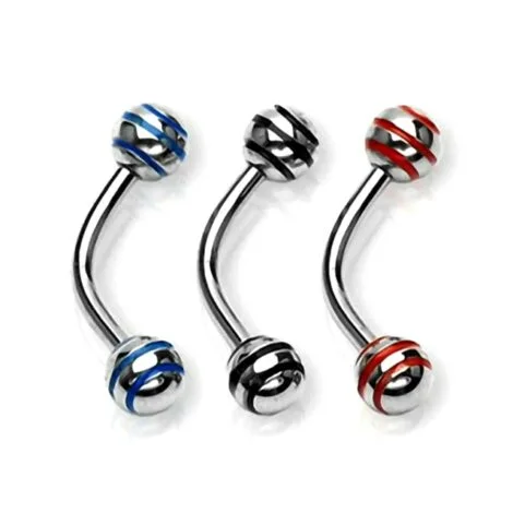 Curved Barbell Eyebrow w/ Striped Balls