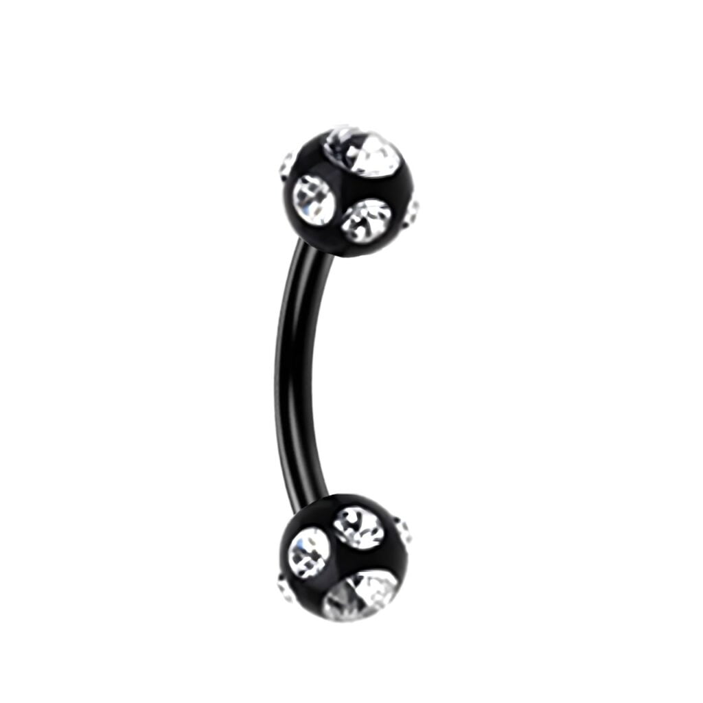 Black Curved Eyebrow Barbell with Multi Gemmed Balls