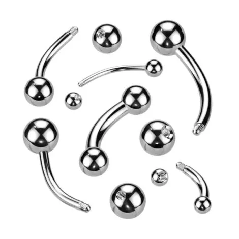 316L Steel Curved Barbells w/ Balls External Thread, Eyebrow Cartilage