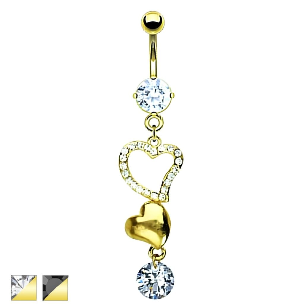 Heart Dangles with Prong CZ, 18KT Gold Plated Navel Belly Ring