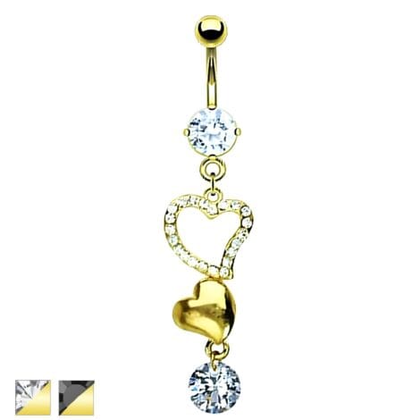 Heart Dangles with Prong CZ, 18KT Gold Plated Navel Belly Ring