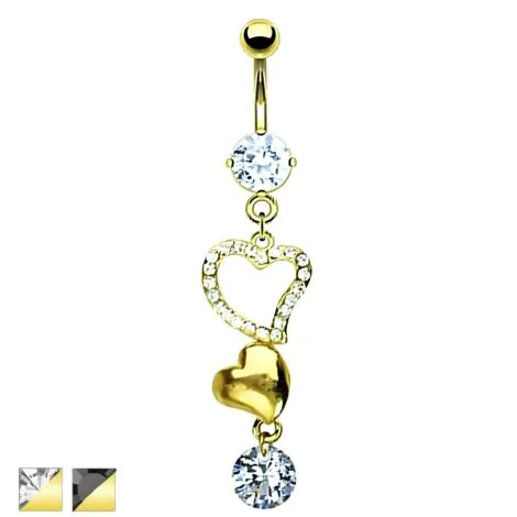 Heart Dangles with Prong CZ, 18KT Gold Plated Navel Belly Ring