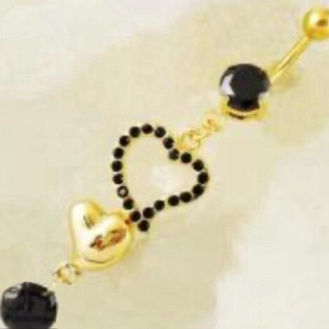 Heart Dangles with Prong CZ, 18KT Gold Plated Navel Belly Ring - Image 2