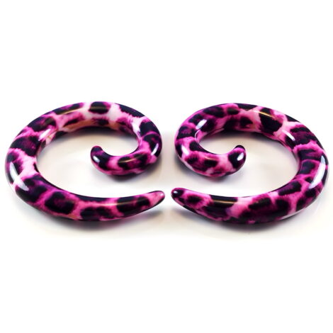 Acrylic Spiral Taper Plug Pairs In Pink/Maroon Leopard Print - Image 2