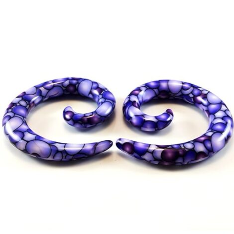 Acrylic Spiral Taper Plug Pairs Blue/ Purple Bubble Print - Image 2