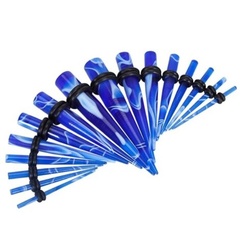 Acrylic Straight Marbled Blue Taper Pairs with O-Rings