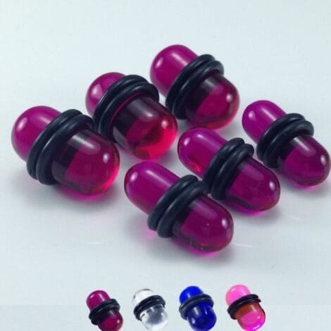 Bullet Shaped Plug Pairs in Transparent Colours with O-Rings