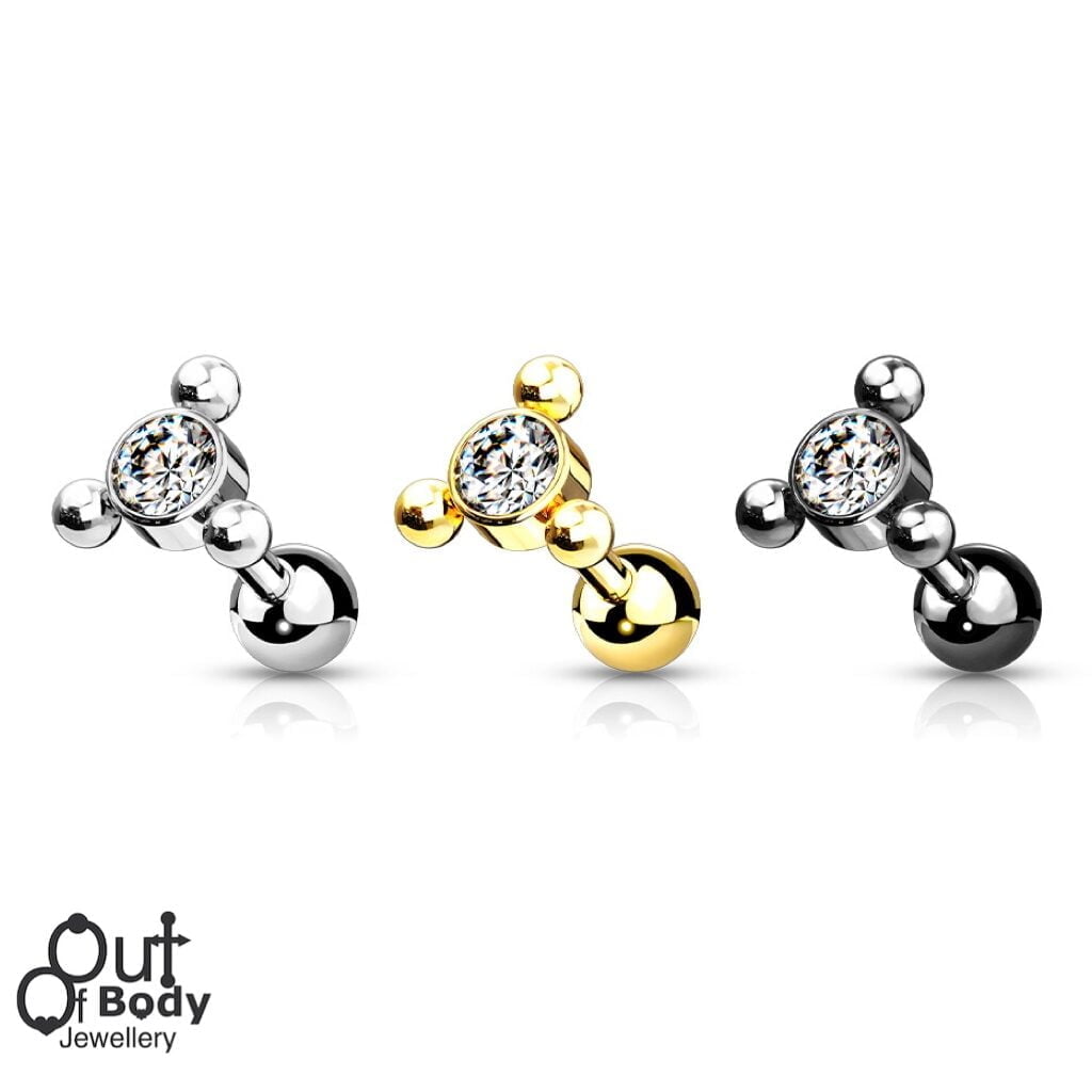 Cartilage/ Helix 3 Ball Set CZ Gem Top Barbell