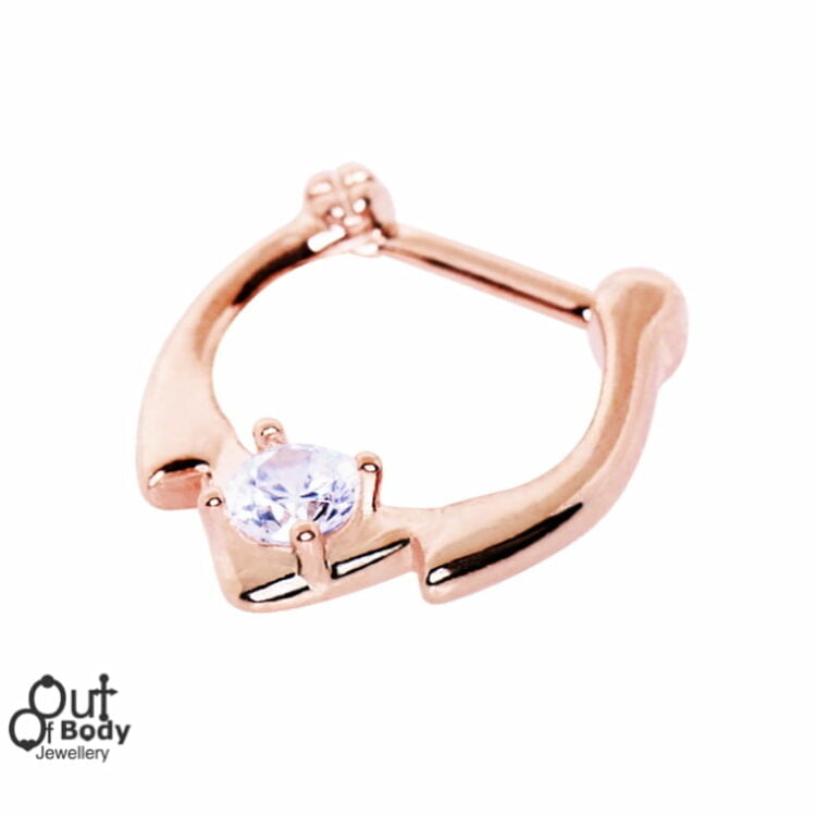 Septum Clicker Rose Gold Royalty Hawk Ring with CZ