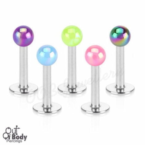 Ear Labret Stud With Metallic Shimmer Coated Acrylic Ball