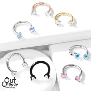 316L Steel Horseshoe Circular Barbell With Prong CZ