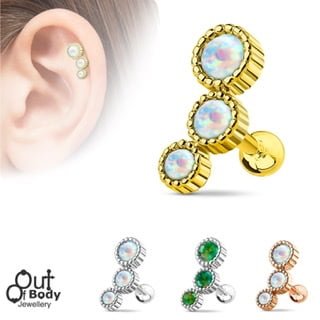 Cartilage/ Helix 3 Opal Set Round Ripple Top Barbell