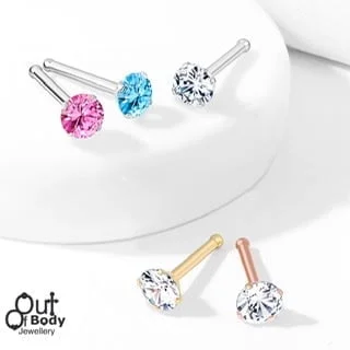 18G/ 20G Prong Set Round Small CZ Top Nose Bone