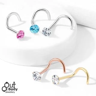 18G/ 20G Prong Set Round Small CZ Top Nose Screw