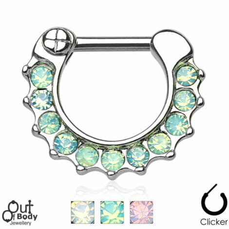 Septum Clicker Hinged Opalite Paved Nose Ring