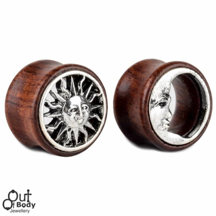 Organic Wood Tunnel Matched Pairs W/ Sun And Moon Inlay