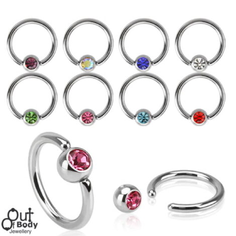 316L Steel Captive Bead Ring W/ Press Fit Gem Ball
