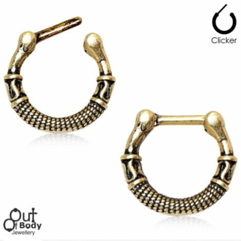 Septum Clicker Hinged Antique Gold Greek Inspired Ring