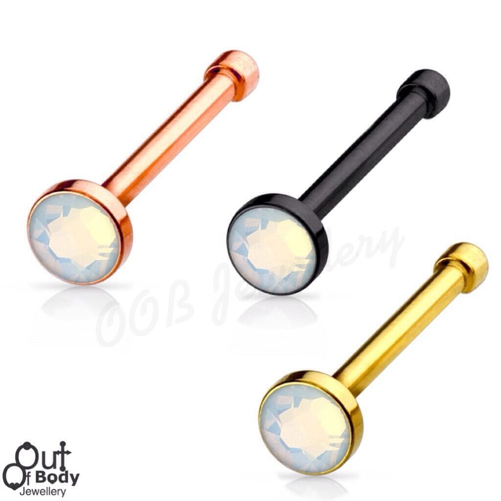 20G Opalite Stone Press Fit Setting IP Colours Nose Bone