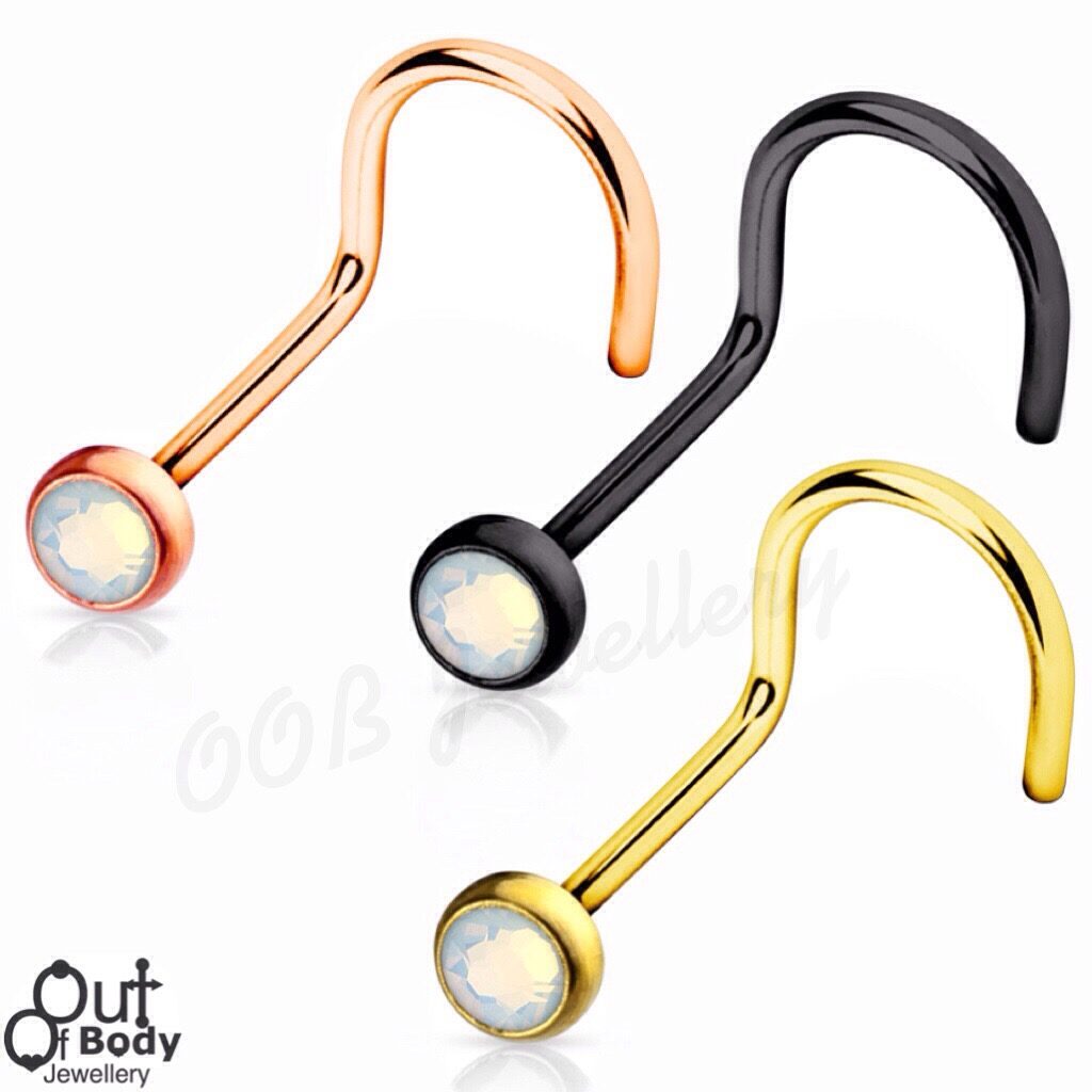 20G Opalite Stone Press Fit Nose Screw IP Titanium
