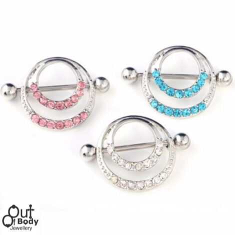 Crystal Paved Double Circles Nipple Ring