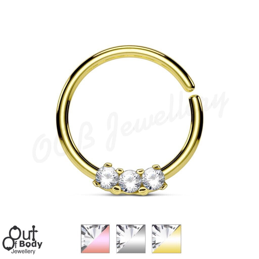 Septum Cartilage/Ear 3 Prong Set CZ 316L Steel Bendable Ring