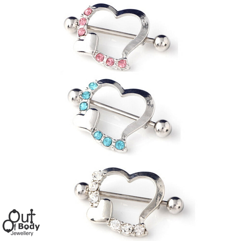 Crystal Pave Double Heart Nipple Ring