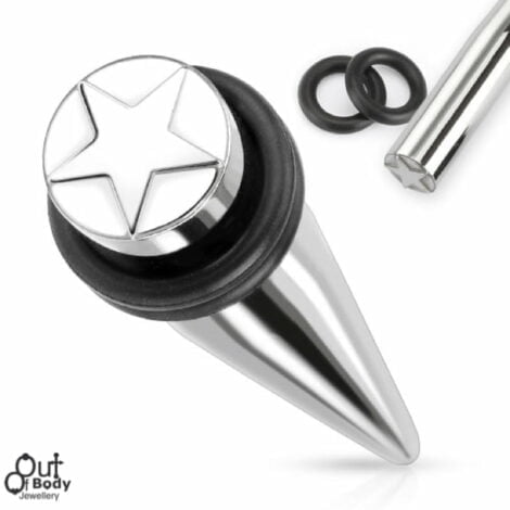 316L Surgical Steel Star Embrossed Taper W/ O-Rings