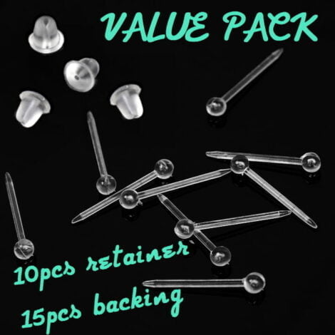 Retainer Posts For Ear Cartilage Lobe with Ball Top 10PC Pack