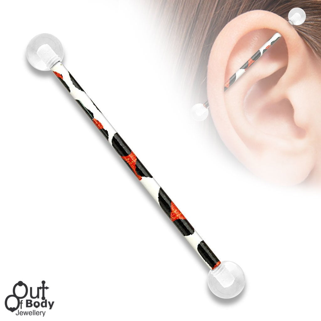 Printed Jungle Pattern Over 316L Steel Industrial Barbell