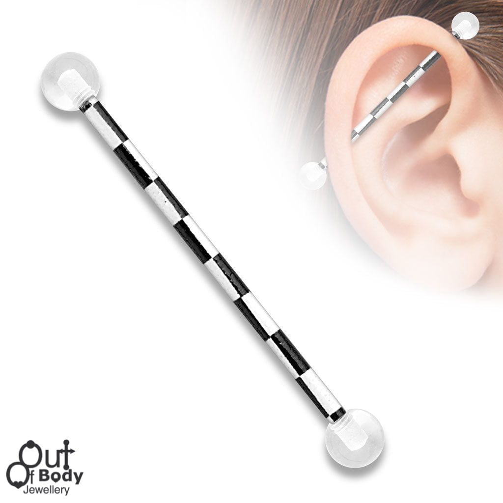 Printed Checker Pattern Over 316L Steel Industrial Barbell