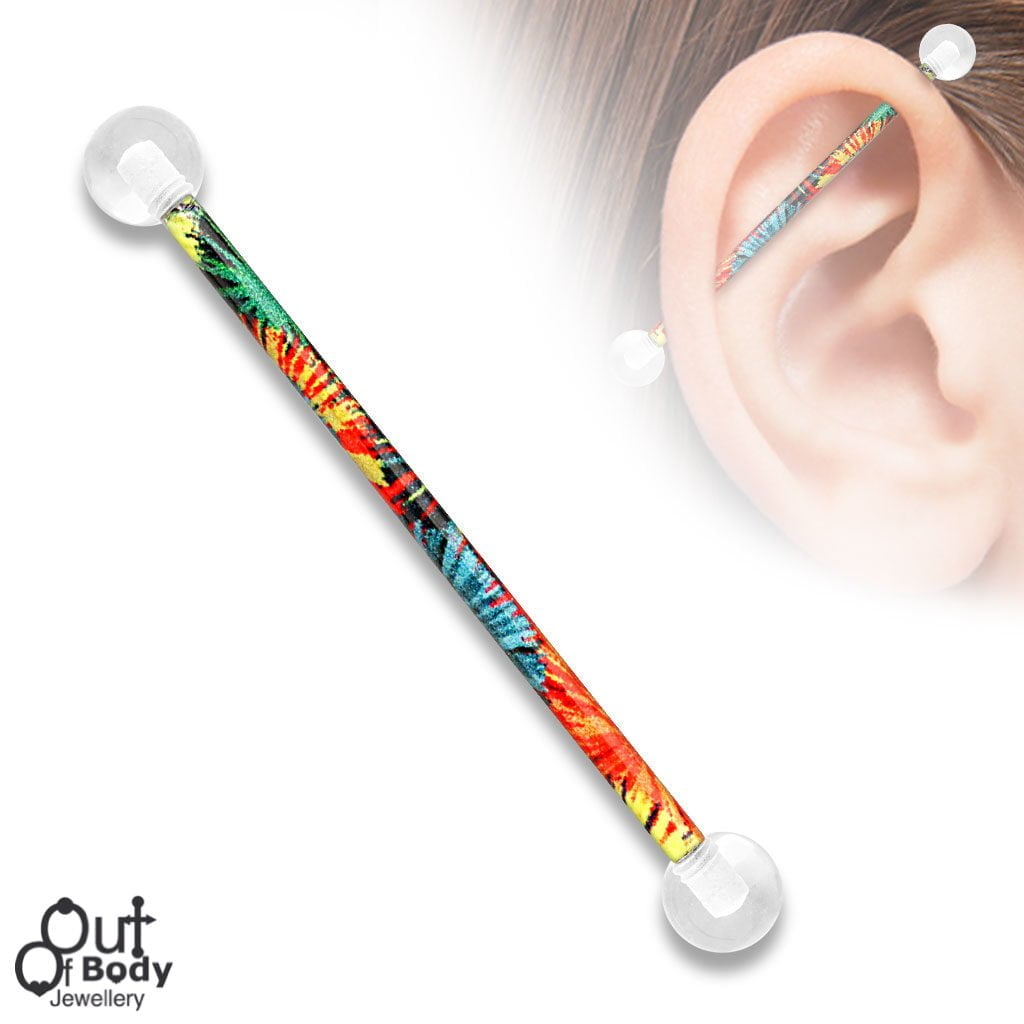 Printed Colour Burst Pattern Over 316L Steel Industrial Barbell