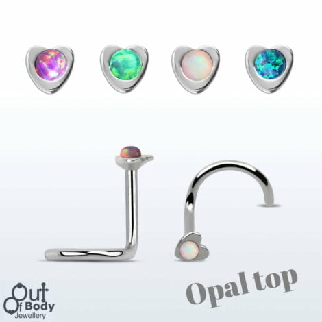 20G Opal Shimmer Centered Heart Top Nose Screw
