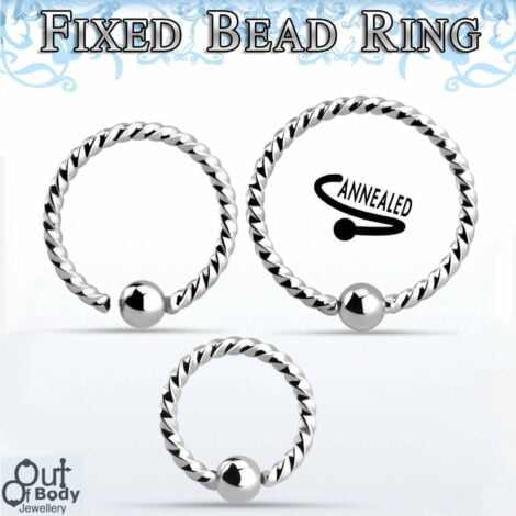 Hoop Captive Bead Twisted Ring With Fixed On One Side Ball