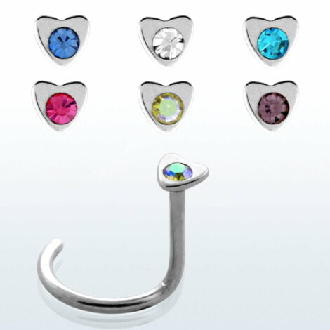 Crystal Centered Heart Top Nose Screw
