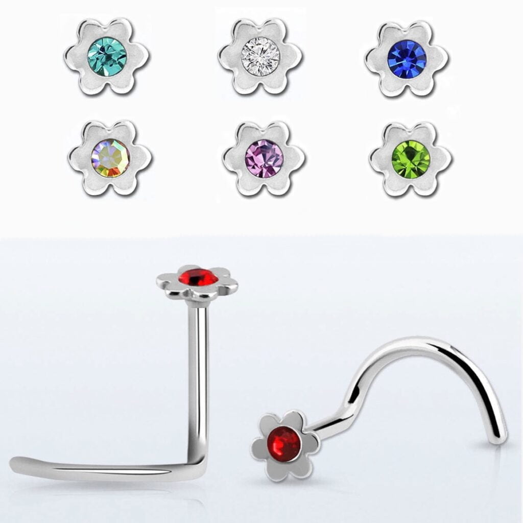 Crystal Centered Flower Top Nose Screw