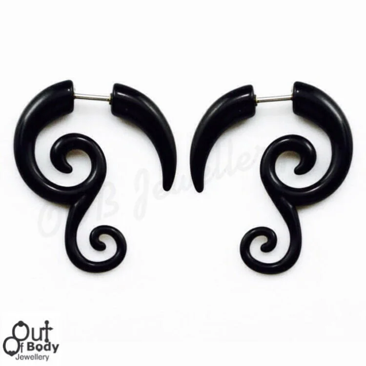 Fake Tribal Spiral Curl Taper Pairs in Black Acrylic
