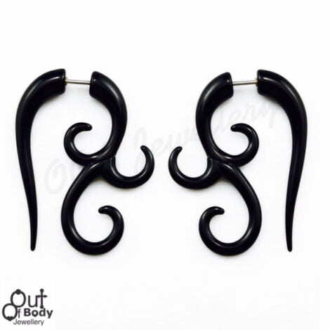 Fake Tribal Triple Curl Taper Pairs In Black Acrylic