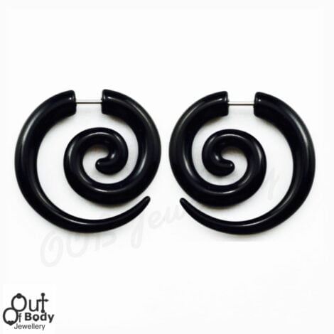 Fake Tribal Swirl Taper Pairs In Black Acrylic