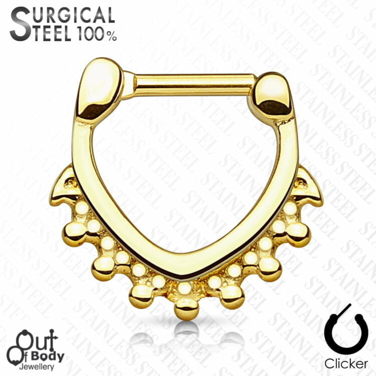 Septum Clicker All 316L Steel Simple Beaded Triangle In Gold IP