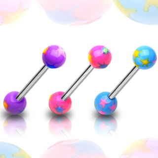 Acrylic Multi Colour Starburst Balls 316L Steel Straight Barbell