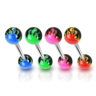 Acrylic Flame Balls 316L Surgical Steel Tongue Barbell