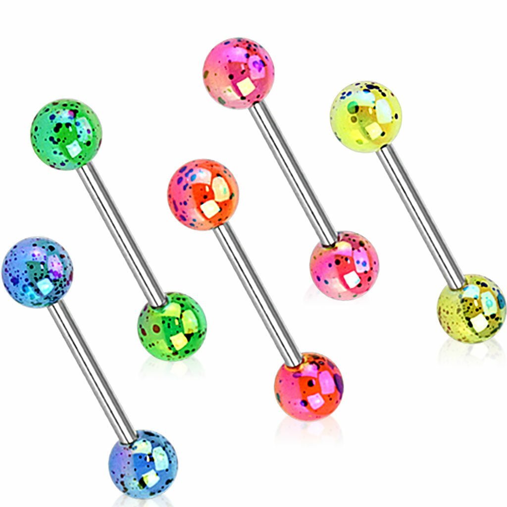 316L Steel Barbell W/ Aurora Borealis Over Splash Acrylic Balls