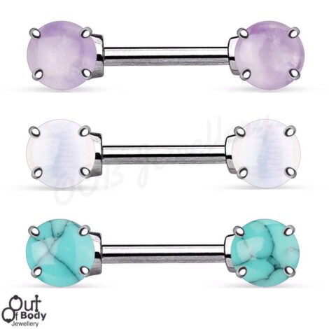 316L S. Steel Front Facing Semi Precious Stone Prong Nipple Ring