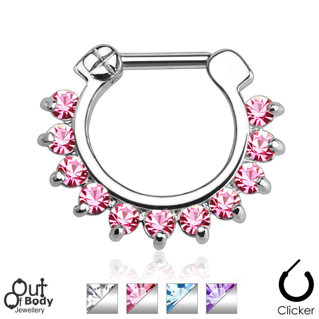 Septum Clicker Prong Set Gem Row Nose Ring