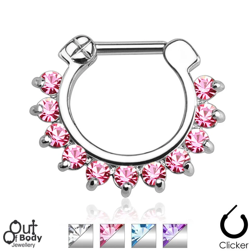 Septum Clicker Prong Set Gem Row Nose Ring